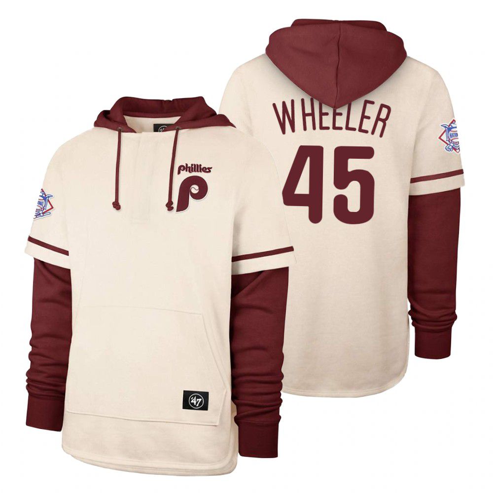 Men Philadelphia Phillies #45 Wheeler Cream 2021 Pullover Hoodie MLB Jersey